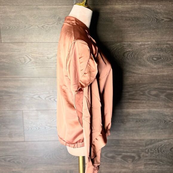 REVOLVE Krisa Ruffle Satin Style Bomber Jacket in Copper. Lined. Size Small. NWT - Picture 4 of 16